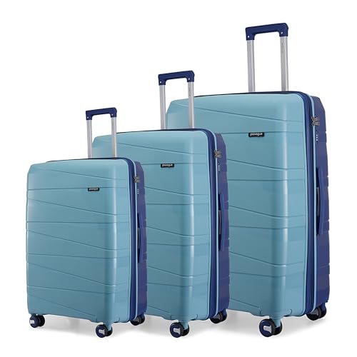 Image of Provogue Azure Hard-Sided PP Set of 3 Luggage Suitcase | Expandable Space with 8 Wheels Trolley Bags for Travel | Lightweight with Combination Lock | 5 Year Warranty (Saphire Blue /Peacock Blue)