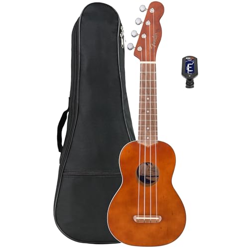 Fender Venice - Ukulele soprano - Paquete natural con funda de transporte y afinador