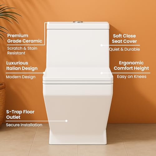 Image of KrissKross Western Floor Mounted One-Piece Water Closet Ceramic Western Toilet /Commode for Toilet with Soft Close Seat Cover For Lavatory, Toilets S-Trap Outlet Is From Floor,White