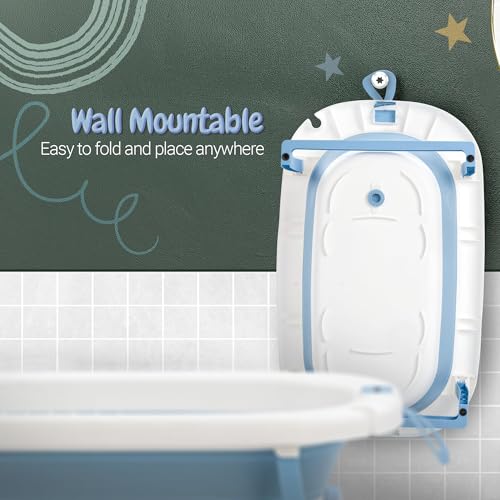 Image of Baybee Jolly Bath Tub for Baby 0 to 5 Years | Foldable Baby Bath Tub for Kids with Anti Skid Base & Drainer | Mini Swimming Pool for Babies | Bather & Bathtub for Newborn Boys Girls (Blue)