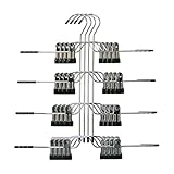 Qzayihe Space Saving 4 Tier Skirt Hanger with Clips (4 Pack) Hang 4-On-1 Metal Pants Hanger Clips 360 Swivel Hook Multi Layers Adjustable Non Slip Trousers Hangers for Pants Slacks Jeans (Black)
