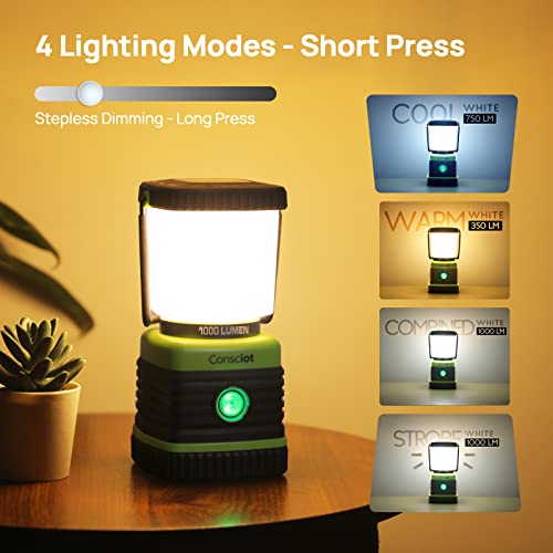 Rechargeable LED Camping Lantern for Outdoor Use: 1000LM, 4 Light Modes, Power Bank, Waterproof - 2 Pack