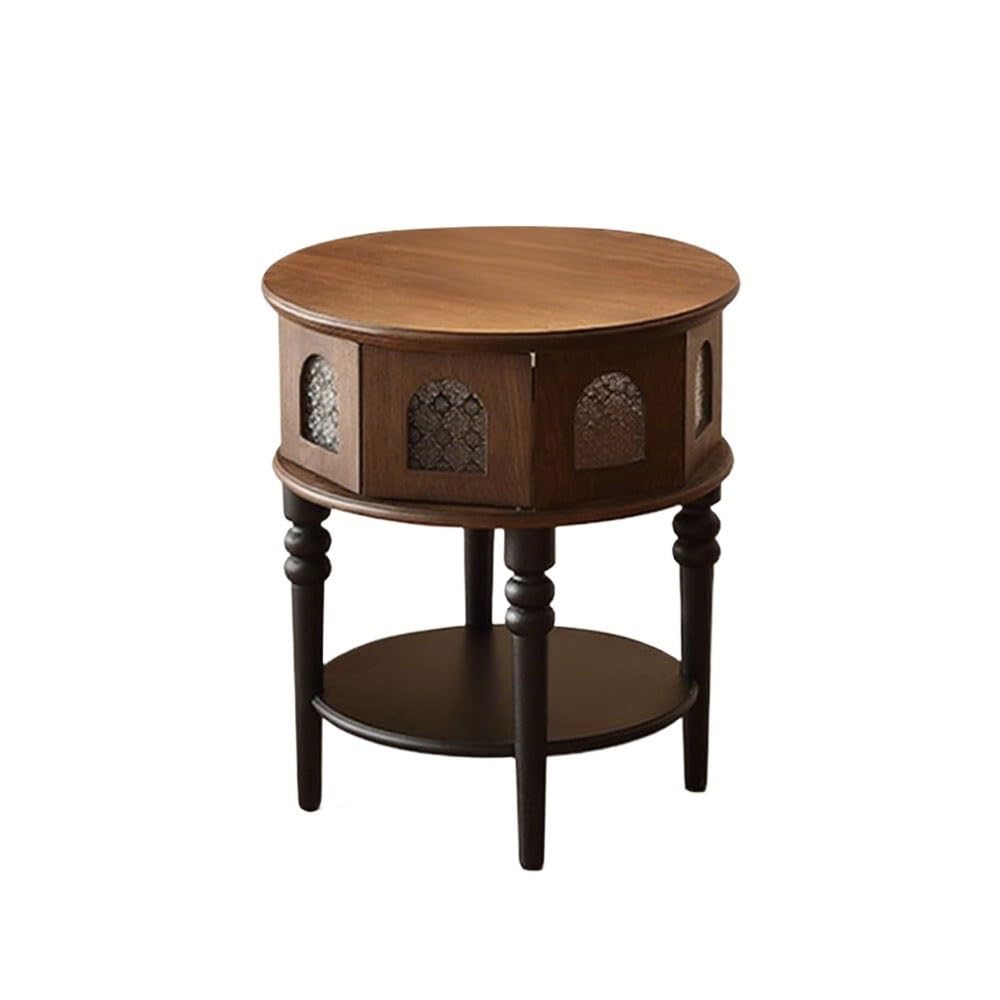 ZTHYSHOZ Coffee Table Retro Side Table Wooden Small Round Glass Corner Living Room Sofa Cabinet