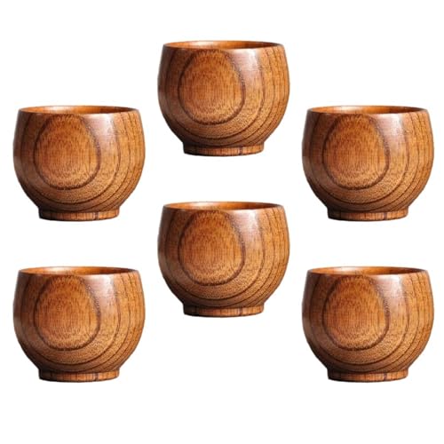 HYBEW 6 Pcs Wooden Tea Cups, Japanese Tea Cups? Wooden Handmade Cups For Drinking, Wine, Milk, Coffee, Beer