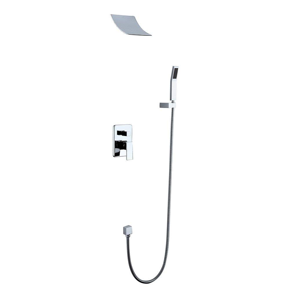 CWCQGH Wall Mounted Shower System Shower Faucet System Set Bathroom Brass Tap in-Wall Rainfall Shower Mixer Tap Bathtub Faucet Waterfall Shower Head with Shower Hose Set,Chrome,Chrome