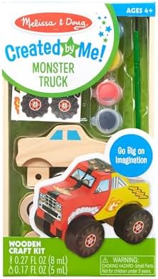 Melissa & Doug Created by Me! Monster Truck Wooden Craft Kit | Easter Basket Stuffers Easy To Assemble DIY Monster Truck Craft Kit For Kids
