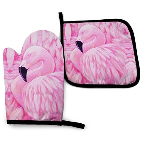 Abucaky Tropical Pink Flamingo Oven Mitts Set Cover