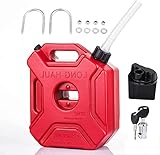 1.3 Gallon Fuel Gas Can with Lock and Keys Portable Gasoline Tank 5L Oil Petrol Storage Cans Spare Emergency Backup Petrol Tanks Mount for Motorcycle SUV ATV, Red