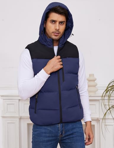 Gihuo Mens Winter Puffer Vest Color Block Hooded Sleeveless Quilted Jacket Zip Up Padded Coats Outerwear4