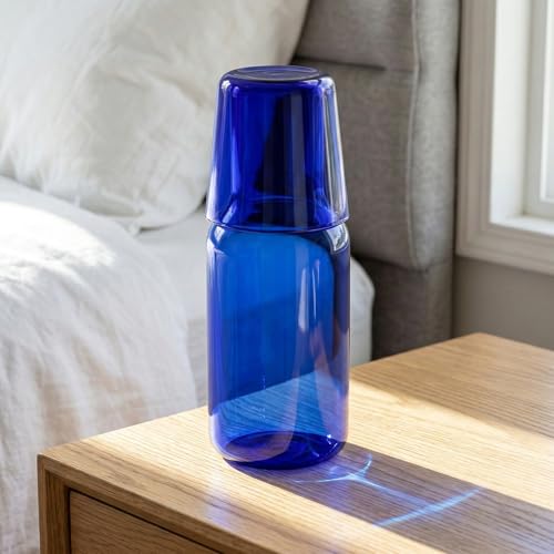 Set de botella y vaso de vidrio azul Tofficu miniatura 4