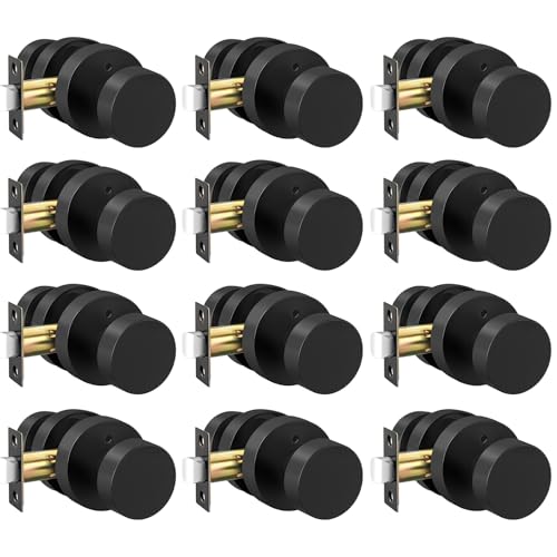 Image of Haidms Black Door Knobs Interior, Heavy Duty Zinc-Alloy Privacy Door Knob, Matte Black Interior Door Knobs for Bedroom & Bathroom, Round Ball Design with Emergency Unlock(12 Pack)