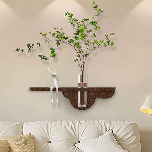 Brown Veal Wall Art with Hanging Vase & Artificial Plants