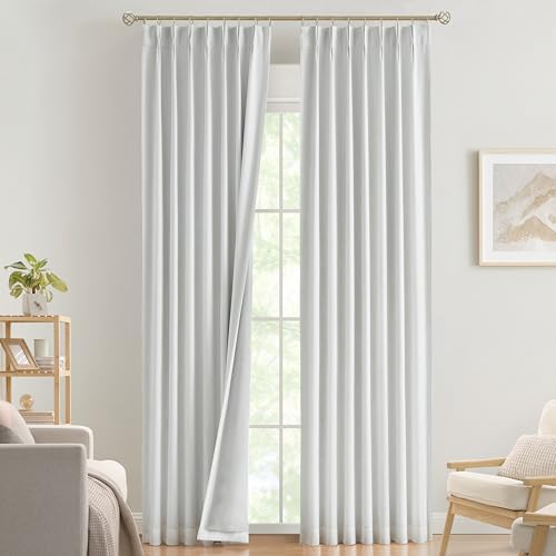Image of Vision Home White Pinch Pleated Full Blackout Curtains Thermal Insulated Window Curtains 120 inch for Living Room Bedroom Room Darkening Pinch Pleat Drapes with Hooks Back Tab 2 Panel 40 inch Wx120 L