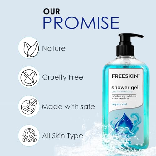 Image of Freeskin Aqua Cool Shower Gel-750ml | Refreshing & Revitalizing Body Wash | Cool, Energizing & Hydrating Formula | Long-Lasting Freshness for Men & Women | Suitable for All Skin Types | Gentle Daily Cleansing Shower Experience