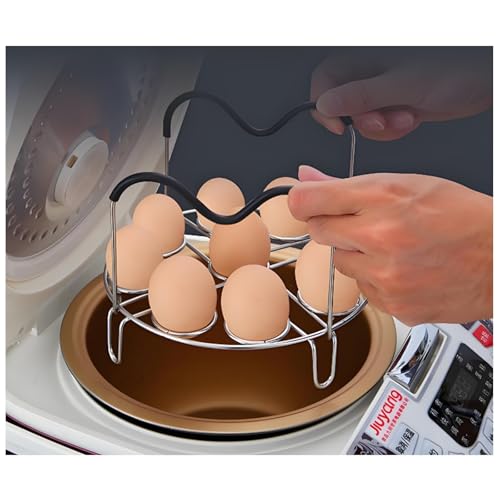 Image of 19.5cm Silver Egg Steamer Rack, Heat Resistant Silicone Handle