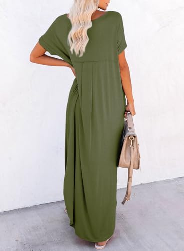 Image of Dokotoo Summer Dresses for Women 2026 Casual Maxi Dress V Neck Cap Sleeve Long Sundress with Pockets Beach Vacation