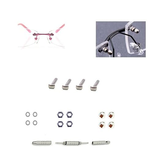 Gafas sin montura Rectangular Tornillo Arandela Tuerca Destornillador Accesorios Kit de Reparación de Gafas