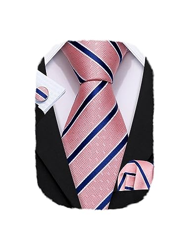Image of Barry.Wang Man Stripe Ties Set Silk Woven Pocket Square Necktie Cufflinks Formal Party Business