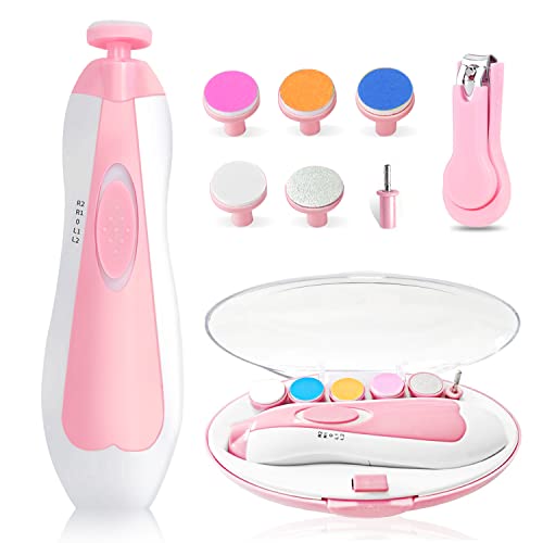 Image of Midetoy Baby Nail Clippers Safe Baby Nail Trimmer Electric Trim Polish Grooming Kit for Newborn Infant Toddler or Adults Toes Fingernails Care, 6 Grinding Heads and LED Light (Pink)