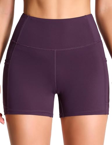 Image of THE GYM PEOPLE High Waist Yoga Shorts for Women's Tummy Control Fitness Athletic Workout Running Shorts with Deep Pockets