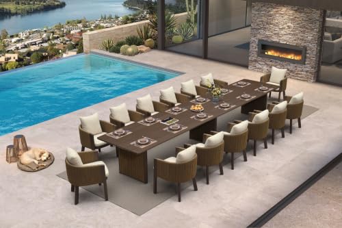 Image of PURPLE LEAF Patio Dining Set 15 PC Aluminum with Olifen Wicker Chair Bronze