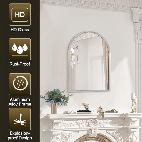 Image of Arched Mirrors for Wall, 16 inchx12 inch Arch Bathroom Mirror, for Entryway Living Room Vanity Bedroom Mantel Hallways Home Decor Aluminum Alloy Frame