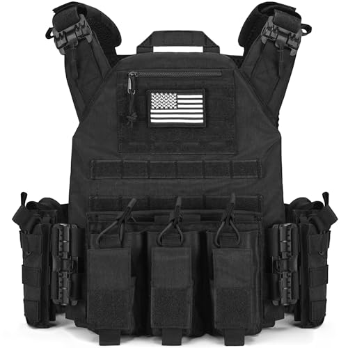 CVLIFE Tactical Airsoft Vest - Quick Release, Adjustable Size, Breathable & Comfortable, Multipurpose, Black
