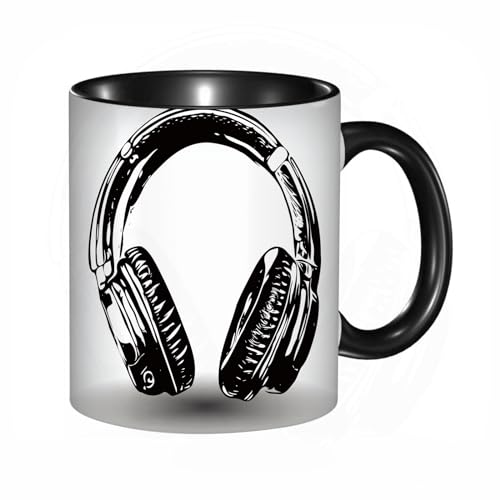 AOKLEY Funny Novelty Mug Hand-Drawn Headphones. Vector Illustration Birthday or Fathers Day Present - Ceramic Coffee Cup, 14OZ Mug