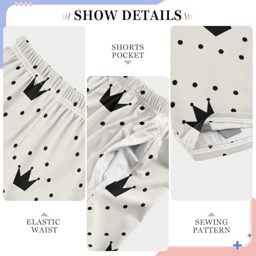 Boys' Pants Retro Black Crowns Dots White Long Bottoms Jogger Pants Elastic Waist Trousers with Pockets S-XL4