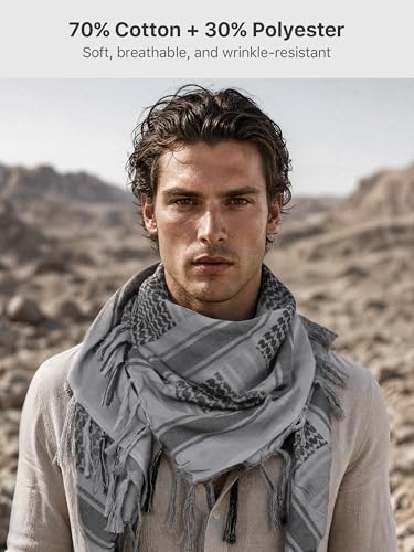 Image of FREE SOLDIER 100% Cotton Scarf Military Shemagh Tactical Desert Keffiyeh Head Neck Scarf Arab Wrap with Tassel 43x43 inches