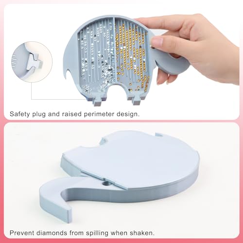 Image of AiYuanzsh Diamond Painting Tray with Lid, 2-Compartment Diamond Art Tray for Rhinestones and Beads, Elephant-Shaped Diamond Art Accessories Organizer (Grey)