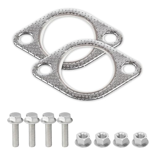 Image of 2PCS Car Exhaust Gasket, 2 Inch 2-Bolt Exhaust Pipe Flange Gasket, Standard Exhaust Gasket with Bolts & Nuts, High Temp Exhaust Manifold Gasket Replaces #120-06310-0002 (2 inch)