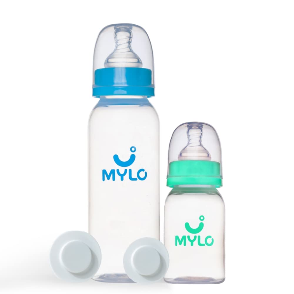 Mylo Baby Feeding Bottle (125ml + 250ml) for New Born Baby | Anti Colic & BPA Free Feeding Bottles | Feels Natural Baby Bottle | Easy Flow Neck Design- Sea Green + Sky Blue-image-31