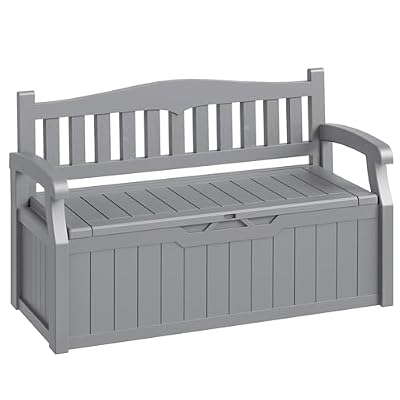 Acurax 80-Gallon Outdoor Storage Bench, Waterproof Deck Box with Lockable Lid & Armrests for Patio, Garden, Pool, Gray