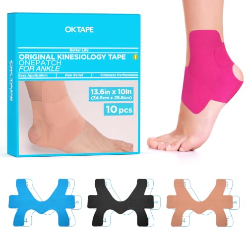 Image of OK TAPE Precut Kinesiology Ankle Tape for Women, Elastic Athletic Tape for Pain Relief, Ankle Sprain, Stability, Breathable Cotton, Daily Use - Pink, S Size, 10 Pcs
