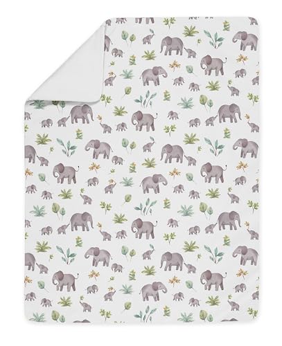 Image of Sweet Jojo Designs Watercolor Elephants Boy Girl Gender Neutral Toddler Bedding Set Kids 5p Bed in a Bag Comforter Blanket Pillowcase Sham Sheets Green Grey Jungle Safari Palm Trees Tropical Nature
