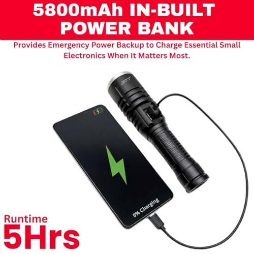 Image of JPT 20000 Lumens Tactical LED Flashlight | Upto 2.5KM Long Beam | 5800mAh Rechargeable Battery | 3 Light Modes | IP67 Waterproof Aluminium Torch