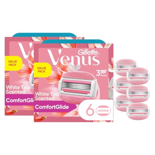 Gillette Venus ComfortGlide White Tea Women's Razor Blades,3-Blade Razor Refills,Holiday Gifts for Women,6 Count (Pack of 2)