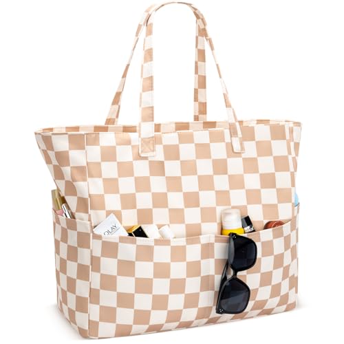 Image of Iioscre Beach Bag for Women, Causal Hobo Handbags with Zipper Inner Pocket, Foldable Swim Tote Bag for Vacation Essentials