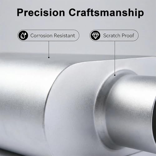 Image of Universal 2.25 inch Dual Chamber Center Inlet Center Outlet Muffler - Aluminized Steel Silver, Aggressive Deep Sound, 17 inch Total Length