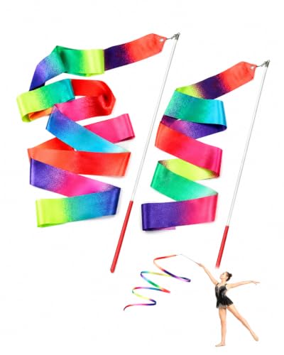 BTACGWP Cinta Gimnasia Rítmica, 2 Unidades Cinta de Baile con Palo, Diseño AntiEnredo y Flexible para Motricidad Fina, Set Seguro para Juego Creativo de Niñas