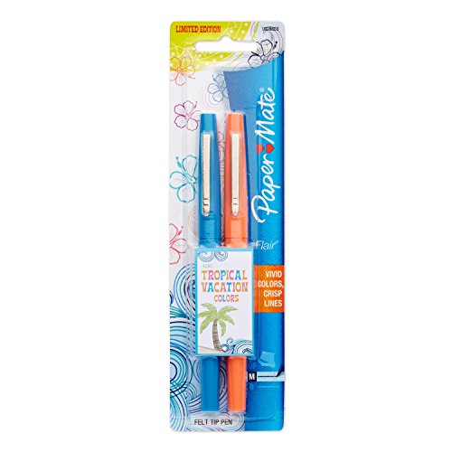 Image of Paper Mate Flair Porous-Point Felt Tip Pen, Medium Tip, 2-Pack, Limited Edition Tropical Vacation Colors (1928603)