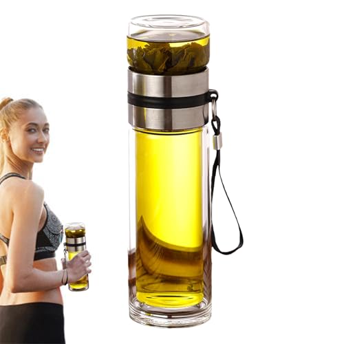 Generisch Botella infusora de té de cristal, taza de agua de doble capa de 7,87 pulgadas, boca espiral aislada con calor de 350 ml, botella de separación de té a prueba de fugas y botella de