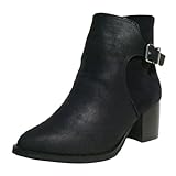 Qupid Women's Toni01 Black Suede Buckle Pointy Toe Cowboy Ankle Bootie 9.0 M US
