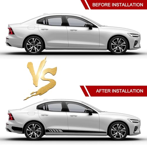 Image of 2PCS Car Side Body Decals, 4.52 inch x 88.58 inch Car Side Skirt Long Stripes Decals, Waterproof Personalized Stripe Stickers, Auto Stickers Accessories, Creative Door Decoration Stripe (Black)