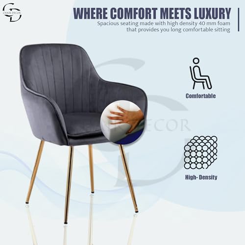 Image of Velvet Accent Chair with Matching Pouffe & Floral Cushion | Modern Upholstered Armchair with Gold Metal Legs | Lounge Chair for Living Room, Bedroom, Office, Guest Room (Dark Grey)