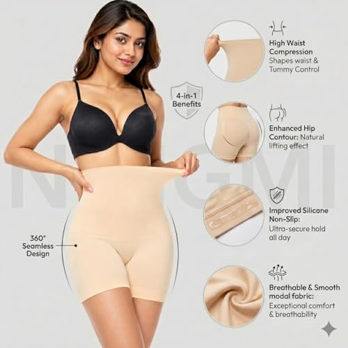 Image of NINGMI Women's High Waist Tummy Control Shapewear Shorts - Seamless Body Shaper Panty, Thigh Slimmer, Comfortable Stretch Slimming Shaper (Free Size M to 4XL)