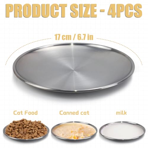 4 Pcs 304 Stainless Steel Cat Bowls - 6.7 Inch Metal Wide Shallow Bowls, Whisker Friendly, Indoor Cats & Kittens