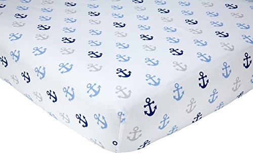 Image of Little Love by NoJo Separates Collection Anchors Printed Crib Sheet, Navy, 52" x 28"
