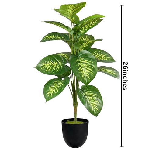 Image of Dekorly Artificial Palm Tree - Large Fake Tropical Floor Plant, Realistic Plastic Greenery for Indoor Home, Office, Living Room & Corner Decor (Dieffenbachia)